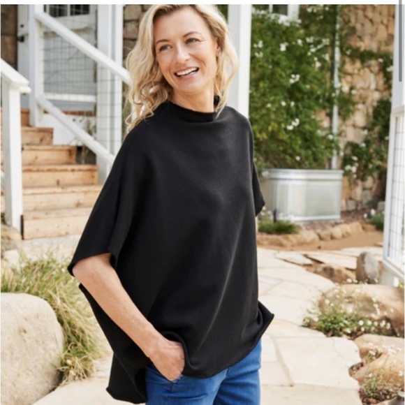 Frank & Eileen Top Audrey Funnel Neck Capelet Triple Fleece Black - Picture 1 of 6